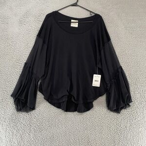 Free People Shirt Womens XS Still Got It Mesh Bell‎ Sleeve Dark Boho Oversized
